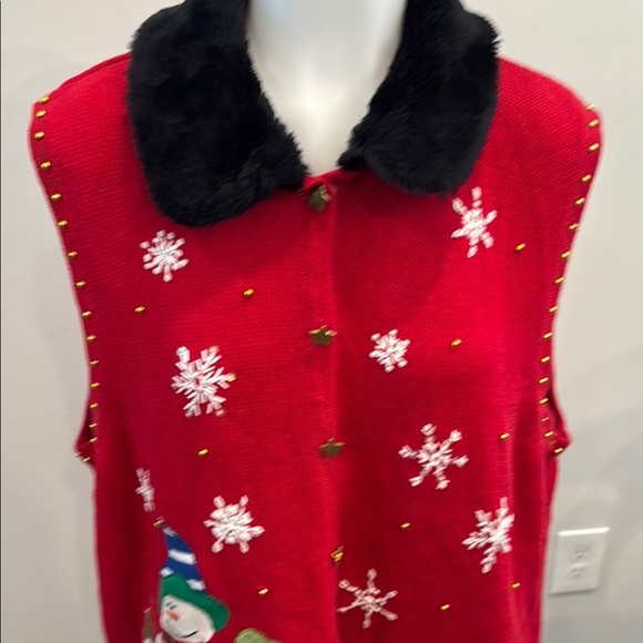 Designers Originals Studio Joy 1X Festive Red Snowman Sweater Vest - Picture 3 of 12